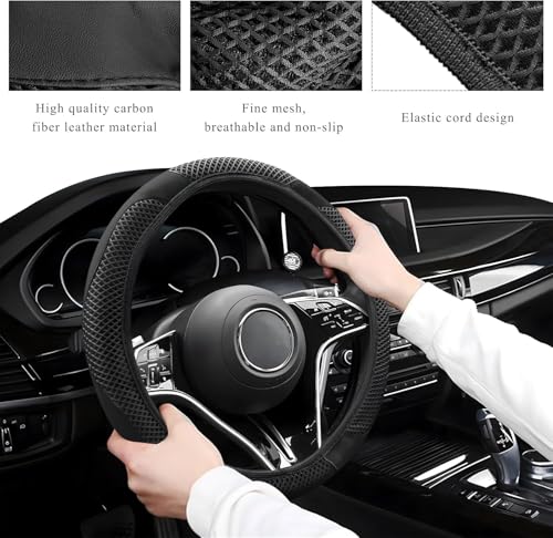 Elastic Stretch Steering Wheel Cover, Warm in Winter and Cool in Summer, Universal 15 inch Microfiber Breathable Ice Silk Anti Slip Car Interior Accessories, Odorless, (Black) - color: Black