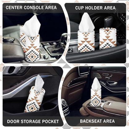 Arttown Car Tissue Holder for Cup Holder,Facial Tissues Bulk 3-Ply,Refillable Western Aztec Vintage Cylinder Tissue Boxes,Fit Car Home Office School,12 Pack (600 Sheets Total,50 Sheets Each)