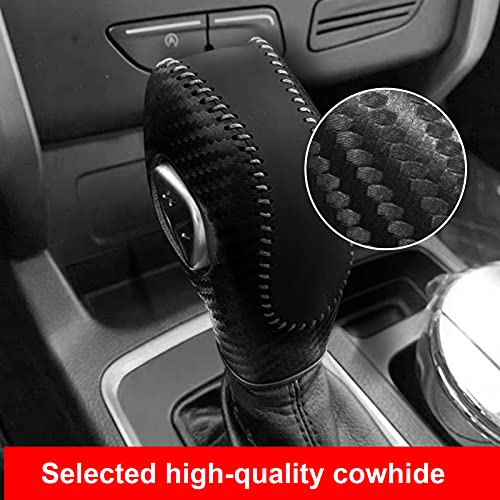 Gear Shift Cover Black Genuine Leather Gear Shift Knob Cover for Ford Focus 2012-2016/ Ford Fiesta 2014-2016/ Ford Fusion S SE Escape Transit C-Max 2013-2016/ Fusion Gear Shift Cover(Black)