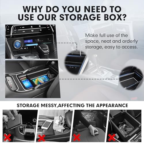 Autorder 2PCS Center Console Organizer for 2021-2024 Toyota Venza Accessories Armrest Storage Box Secondary Insert Tray Center Console Armrest Tray with Nonslip Mats - size: 2021-2024 Toyota Venza 2PCS