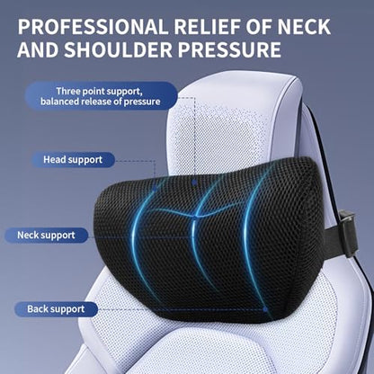 Car Neck Pillow, Memory Foam Car Headrest Pillow for Driving with Adjustable Strap, Softness Breathable Removable Mesh Cover, Ergonomic Design for Office Chair, Driving, Black