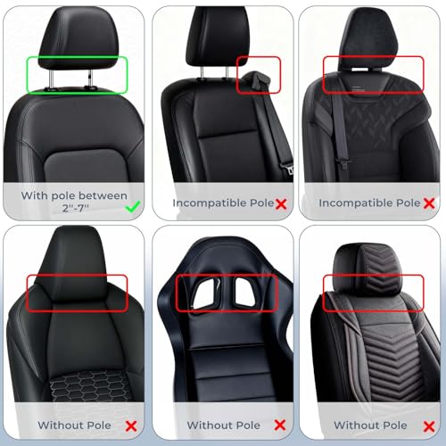 Adjustable Car Headrest Pillow, Road Pal Headrest, U-Shaped Travel Sleeping Pillow for Kids & Adults, Head Neck Support Only Suitable for Car Seat Headrest with Poles, Black - color: Black