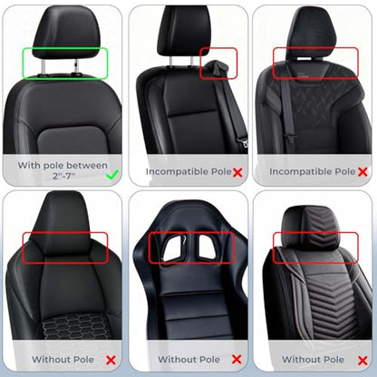 Adjustable Car Headrest Pillow, Road Pal Headrest, U-Shaped Travel Sleeping Pillow for Kids & Adults, Head Neck Support Only Suitable for Car Seat Headrest with Poles, Black - color: Black