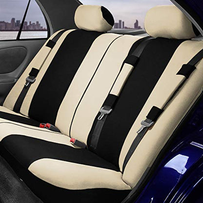 FH Group Light & Breezy Cloth Seat Full Car Seat Covers (Airbag & Split Ready) with Carpet Floor Mats- Universal Car, Truck, SUV, or Van (Beige/Black) FB030115 - color: Beige
