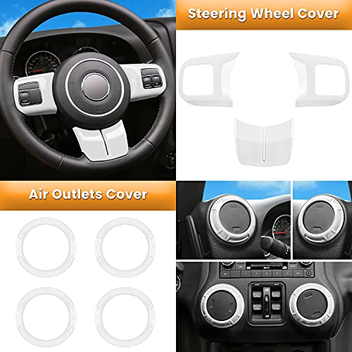 E-cowlboy 18 PCS Full Set Interior Decoration Trim Kit Steering Wheel Center Console Door Handle Air Conditioning Vent Cup Holder Gear Cover Trim for Jeep Wrangler JK JKU 2011-2018 4-Door (White) - color: White