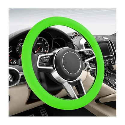 DXNQ Car Steering Wheel Cover, 13 to 14.17 inches Anti-Slip Silicone Steering Wheel Protector, Soft Flexible Shock-Absorbent Steering Wheel Protective Cover for Most Car Models (Green) - color: Green