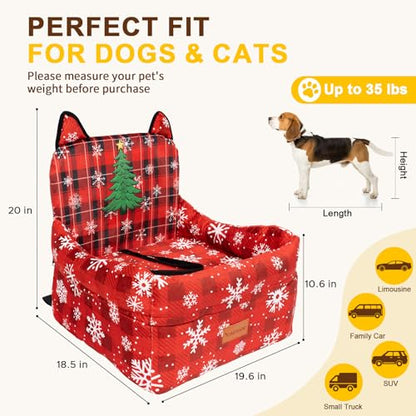 Dog Booster Car Seats for S/M Dogs Up to 35lbs,Pet Car Seat/Travel Bed with Washable&Removable Cover,Storage Pockets,Dog Safety Belt and Elevated Cushion Fits in Front/Back Seat - color: Red