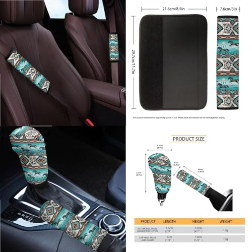 Wanyint 14 PCS Car Seat Cover Set, with Steering Wheel Seat Belt Covers Waste Bin Center Console Pad Rear View Mirror Handbrake Set Coasters Auto Accessories Decor, Aztec Navajo Horse Turquoise - color: Aztec Navajo Horse Turquoise