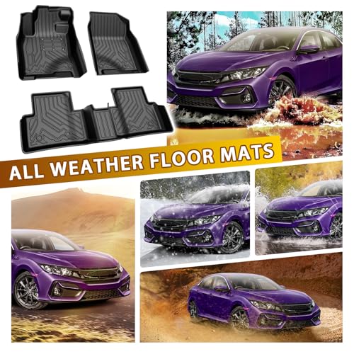 Floor Mats for 2016-2021 Honda Civic Coupe/Sedan/Type R, 2017-2021 Honda Civic Hatchback, All Weather TPE Custom Fit Car Mats Floor Liners 1st & 2nd Row, Black - size: 4)Honda Civic Coupe/Sedan/Type R｜16-21｜1st&2nd Row