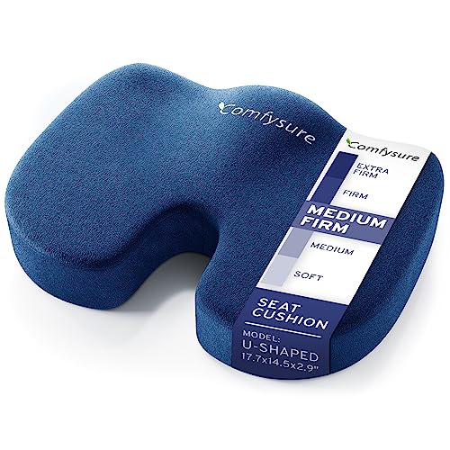 Memory Foam Seat Cushion - Tailbone Pain Relief Cushion, Non-Slip Sciatica Pain Relief Pillow - Cushion for Office Chair, Car, Wheelchair, Computer, Desk Chair - Coccyx, Lower Back Support (Navy)