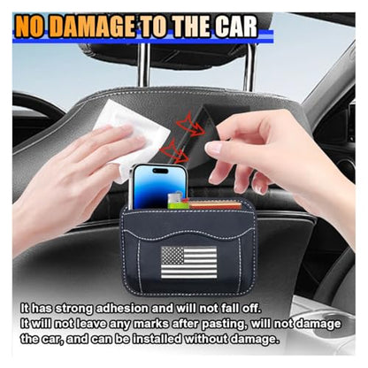 American Flag Car Seat Side Pocket Organizer, PU Leather Seat Gap Filler Tray Pouch, Auto Cell Phone & Sunglasses Holder, Mini Vehicle Storage Bag for Stowing Tidy (Flag, Black/White) - color: Black/White, style: Flag