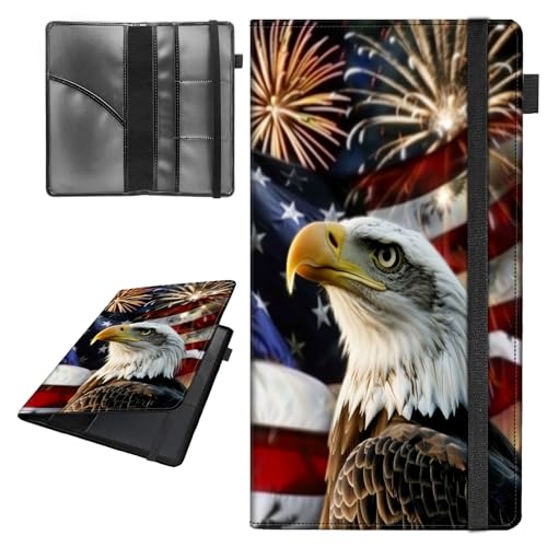 Car Registration and Insurance Holder,Leather Vehicle Glove Box Organizer Wallet for Document,Perfect for any Car,Truck,Motorcycle,Driver License,Trailer or Boat,Men & Women,American Flag-289 Eagle