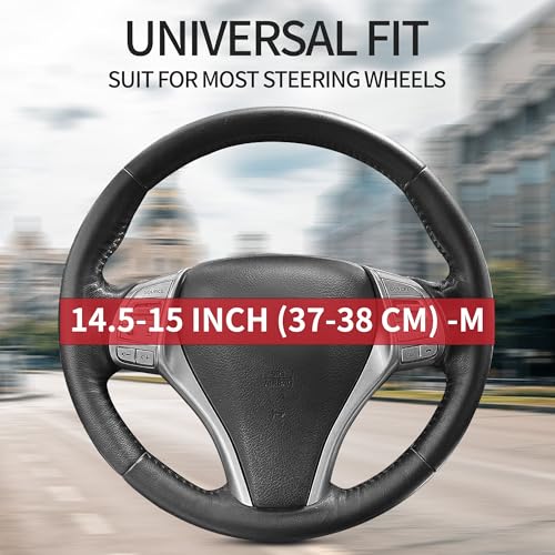 Non-Slip Car Nappa Leather Steering Wheel Cover,Universal Car Accessories Women Men Fit 14" 1/2-15" Suvs/Vans/Sedans/Cars/Trucks,Blue - color: Black Blue