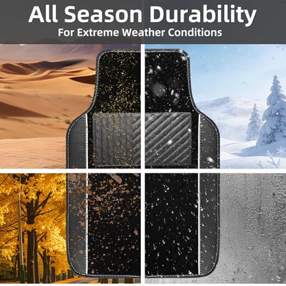 NBTEPEM Microfiber Steering Wheel Cover and Waterproof Car Floor Mats, Universal Fit Most Truck, SUV, Cars, 14.5-15inch Sporty Steering Wheel Covers with Anti-Slip Lining (Black with White line)