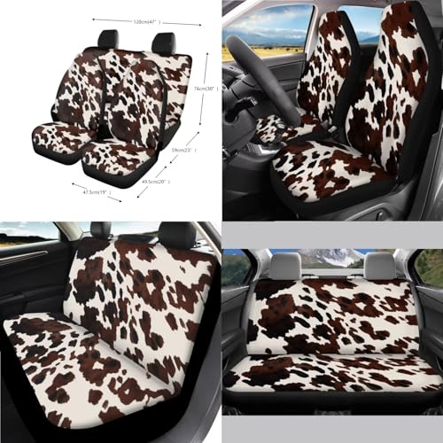Wanyint Black Brown Cow Print 14 PCS Car Seat Cover Full Set with Steering Wheel Cover Seat Belt Strap Pads Cup Coasters Trash Bag Rearview Mirror Cover Armrest Cover Pad Handbrake Cover Set Car Decor - color: Black Brown Cow Print