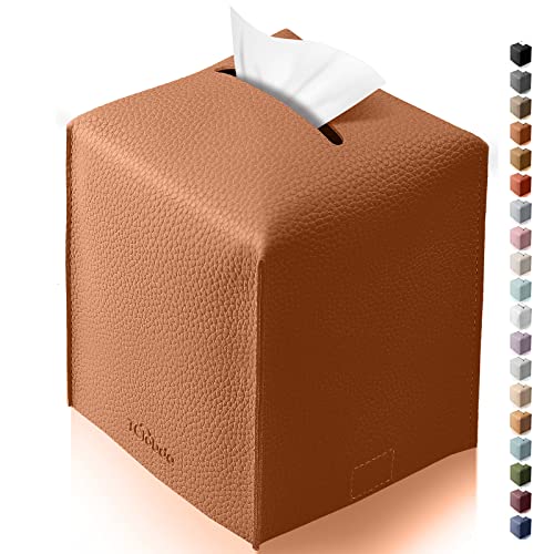 Tissue Box Cover for PU Leather, Modern Simple Solid Color Holder Square Tissue Bag, Ideal for Bathrooms,Office,Car,Nightstand,Outdoor Tent,Dining Table,5"X5"X5", Single Camel - color: Single Camel