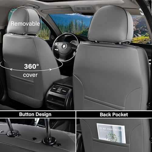 Coverado Car Seat Covers Front Seats, 2 Piece Car Seat Protector with Removable Headrest, Nappa Leather Breathable Front Seat Cushion Side All Wrapped Universal Fit Truck Automotive Most Cars Gray - color: Nappa-Gray, size: Front