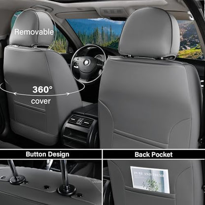 Coverado Car Seat Covers Front Seats, 2 Piece Car Seat Protector with Removable Headrest, Nappa Leather Breathable Front Seat Cushion Side All Wrapped Universal Fit Truck Automotive Most Cars Gray - color: Nappa-Gray, size: Front