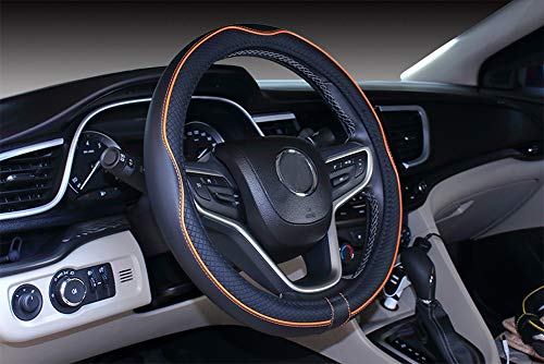 Mayco Bell Small Size Steering Wheel Cover Anti-Slip,Safety,Soft,Breathable,Durable,Full Surround,Comfortable Grip Microfiber Leather (14-14.25 inch, Black Orange) - color: Black Orange, size: 14''-14.25''
