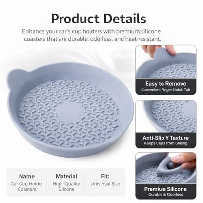 Car Cup Holder Coasters 4 Pack, Universal Silicone Cup Holder Insert, Non-Slip Cup Holder Liners, Waterproof Anti-Dust Cup Holder Accessories for Car Interior, Easy Clean (Grey) - color: gray