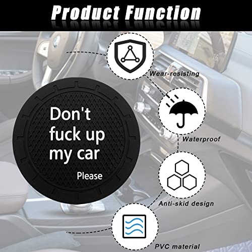 Car Cup Holder Coaster, Car Non-Slip Cup Holder Embedded Decorative Funny Coaster - Don't Fuck up My Car Please, Suitable for Most Car Interior Accessories for Women Men (Black)