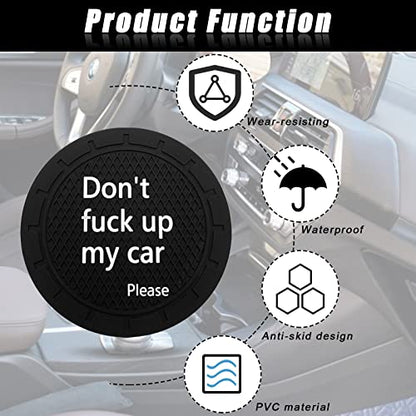 Car Cup Holder Coaster, Car Non-Slip Cup Holder Embedded Decorative Funny Coaster - Don't Fuck up My Car Please, Suitable for Most Car Interior Accessories for Women Men (Black)