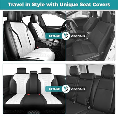 Leather Car Seat Covers Full Set, Breathable Faux Leather Seat Covers for Cars SUV Sedan Waterproof Blackwhite - color: Blackwhite