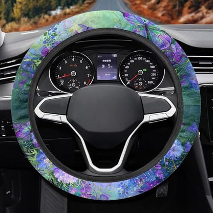 AFPANQZ Butterfly Daisy Car Steering Wheel Cover Stretch-on Comfortable Grip Automotive Steering Wheel Cushion Anti-Slip Universal 14-15 inch Machine Washable - color: Butterfly Daisy