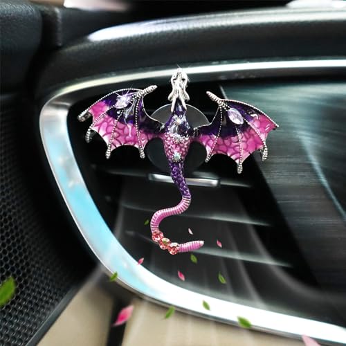 ORIESSE Purple Dragon Car Accessory,1pcs Bling Wyvern Car Air Freshener Vent Clip,Cute Girly Refillable Air Freshener Diffuser,Dazzing Rhinestone Dashboard Decoration for Women