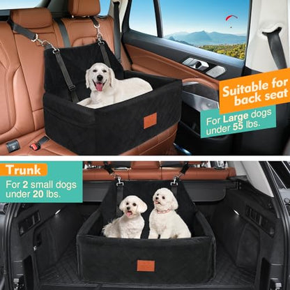 Dog Car Seat for Large Medium Dogs,Portable Washable Pet Car Seat Under 55 lbs,Dog Booster Seat with Thick Cushion,2 Safety Leashes Travel Car Dog Bed - color: Black