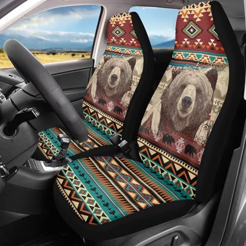 Dreaweet Native American Bear Seat Covers for Cars SUV Trucks 2 Piece Washable Universal Car Seat Cover Front Seats Only Easy to Install Carseat Cover Protection - color: Bear Native American