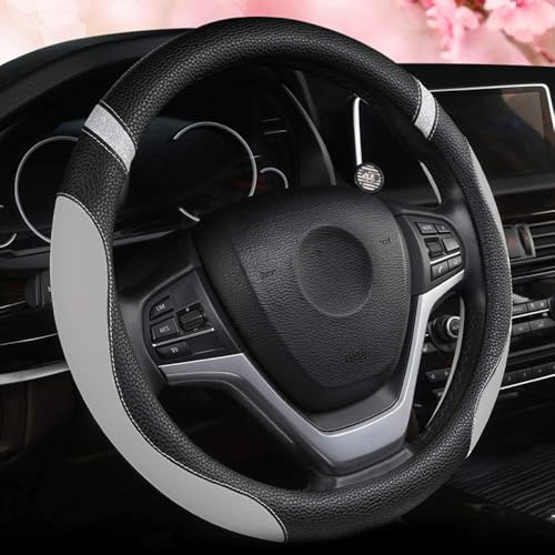 Steering Wheel Cover for Men Women Leather Universal Steering Wheel Covers for Car 15inch (Gray) - color: Premium Grey