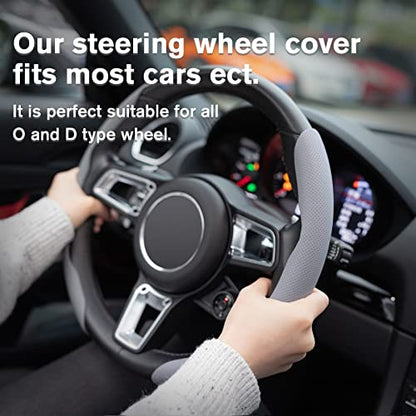 Amiss Nappa Leather Steering Wheel Cover - Universal 99% Segmented Steering Wheel Protector (Grey), 2PCs - color: gray