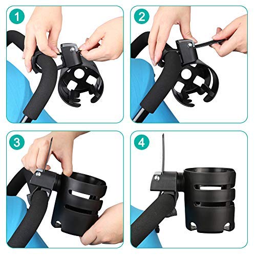 Accmor Stroller Cup Holder with Adjustable Strap, 360 Degree Rotatable Universal Cup Holder for Uppababy, Nuna, Doona Stroller, Drinks Holder for Wheelchair, Walker, Rollator