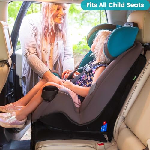 PIDO Car Seat Protector, 2 Pack Seat Protector Under Baby Car Seat with Thick Padding and Non-Slip Back, Waterproof Carseat Protection Cover Pad for Vehicle Leather Upholstery, Black - color: Black