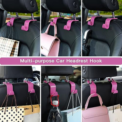 Soleebee 4 Pack Car Headrest Hooks - Universal Auto Hooks, Back Seat Hangers, Storage Organizer (Hot Pink) - color: Hot Pink