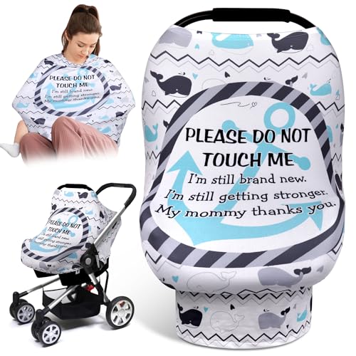 Metplus Car Seat Cover Baby, No Touch Sign Carseat Canopy, Nursing Breastfeeding Covers, Stretchy Universal Fit, Multi-Use for Stroller/Shopping Cart/High Chair, Gender Neutral Shower Gift - color: Whale