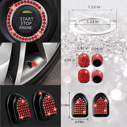 NBTEPEM 27 PCs Red Bling Car Accessories Set for Women, Steering Wheel Covers Universal Fit 15 Inch, Bling License Plate Frame, Bling Phone Holder, Bling Car Coasters (Red Diamond) - color: Red Diamond