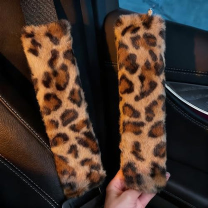 2 Pack Seat Belt Cover Pad, Soft Plush Leopard Print Seatbelt Straps Covers Seat Belt Shoulder Pads Car Interior Accessories for Car, Backpack