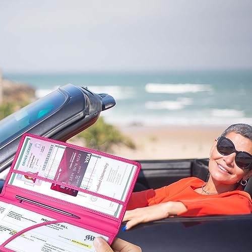 Yarnic Car Registration and Insurance Holder, Car Document Holder with Magnetic Closure, Registration and Insurance Card Holder Car Organizer Glove Box Compartment Organizer for Men Women (Hot Pink) - color: Hotpink