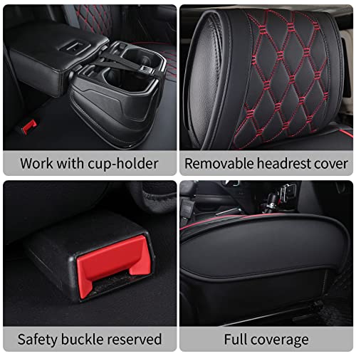 Jeep Wrangler JK JL 4-Door Seat Covers Full Set Custom Fit 2007-2026 Unlimited X Rubicon 392 Sahara Willys Sport High Altitude 4X4 Truck Pickup Waterproof Leather (Full Set/Black-R) - color: Full Set/BLACK-Red