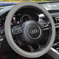 Heavy Duty Pure Cowhide Steering Wheel Cover SUV Car, Gray Genuine Leather Steering Wheel Cover Men Women Universal 14.5 to 15 Inch