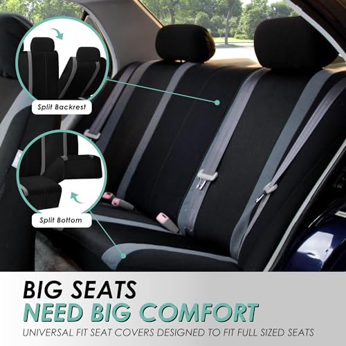 FH Group Car Seat Covers Combo Sports Full Set Gray Accessories Van Seat Covers, Airbag and Split Rear Car Seat Cover Universal Fit Interior Car Seat Protector Trucks SUV Car Automotive Seat Covers