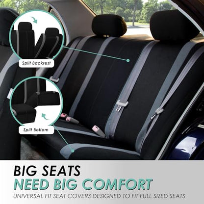 FH Group Car Seat Covers Combo Sports Full Set Gray Accessories Van Seat Covers, Airbag and Split Rear Car Seat Cover Universal Fit Interior Car Seat Protector Trucks SUV Car Automotive Seat Covers