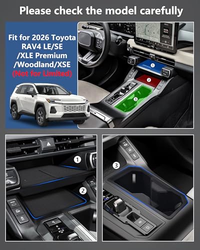 3PCS for 2026 Toyota RAV4 Interior Accessories, Console Organizer Mat, Cup Holder Insert & Wireless Charging Pad Silicone Liner, Anti-Slip Protection (Not for Limited) - size: 3PC For RAV4 2026