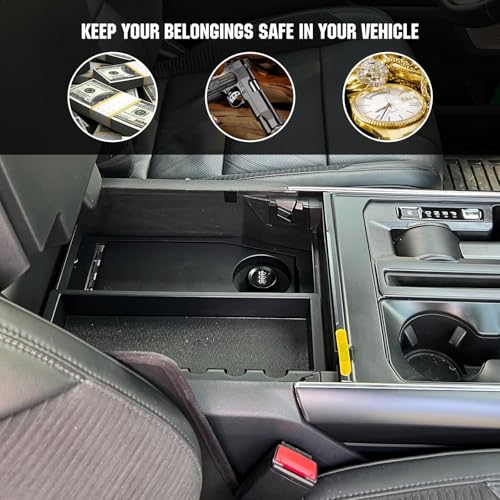 Center Console Safe Gun Safe Box with Springs Hinge Compatible with 2021-2024 Ford F150, 2022-2023 F150 Lightning