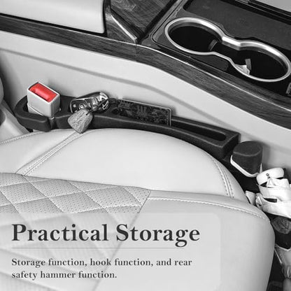 Car Seat Gap Filler 2 Pack with Organizer Hook & Emergency Glass Breaker Prevent Small Items & Tools from Falling Ultimate Seat Side Gap Fits Cars, SUVs, Trucks & Sedans - color: Black