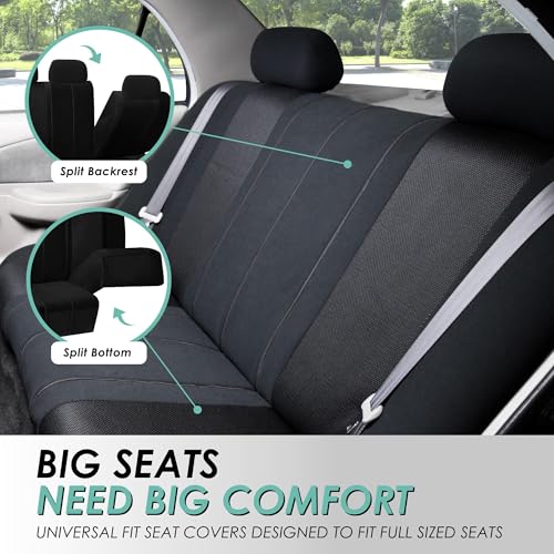 FH Group Automotive Seat Cover Universal Fit Rear Seat Cover Sports Solid Black Seat Cover for Back Seat Split Bench Car Seat Protector for Dogs and Kids, Car Interior Accessories for SUV Sedan Van