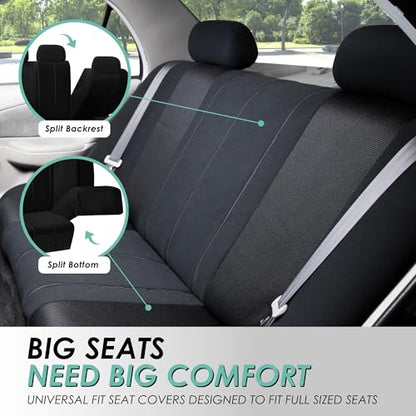 FH Group Automotive Seat Cover Universal Fit Rear Seat Cover Sports Solid Black Seat Cover for Back Seat Split Bench Car Seat Protector for Dogs and Kids, Car Interior Accessories for SUV Sedan Van