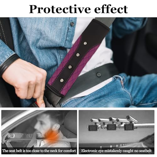 Hovom 2PCS Bling Car Seat Belt Cover Pad, Leather Seatbelt Covers for Cars, Soft Safety Seatbelt Shoulder Strap Covers, Rhinestone Auto Seat Belt Protector Cushion for Women Girls (Purple) - color: Purple